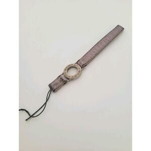 Authentic BVLGARI Phone Bag Charm Strap Metal Leather Purple Silver Tone Fair